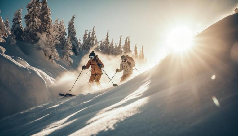 Sneeuwlandschap van Portes du Soleil skigebied met pistes en chalets voor wintersportvakantie kerst