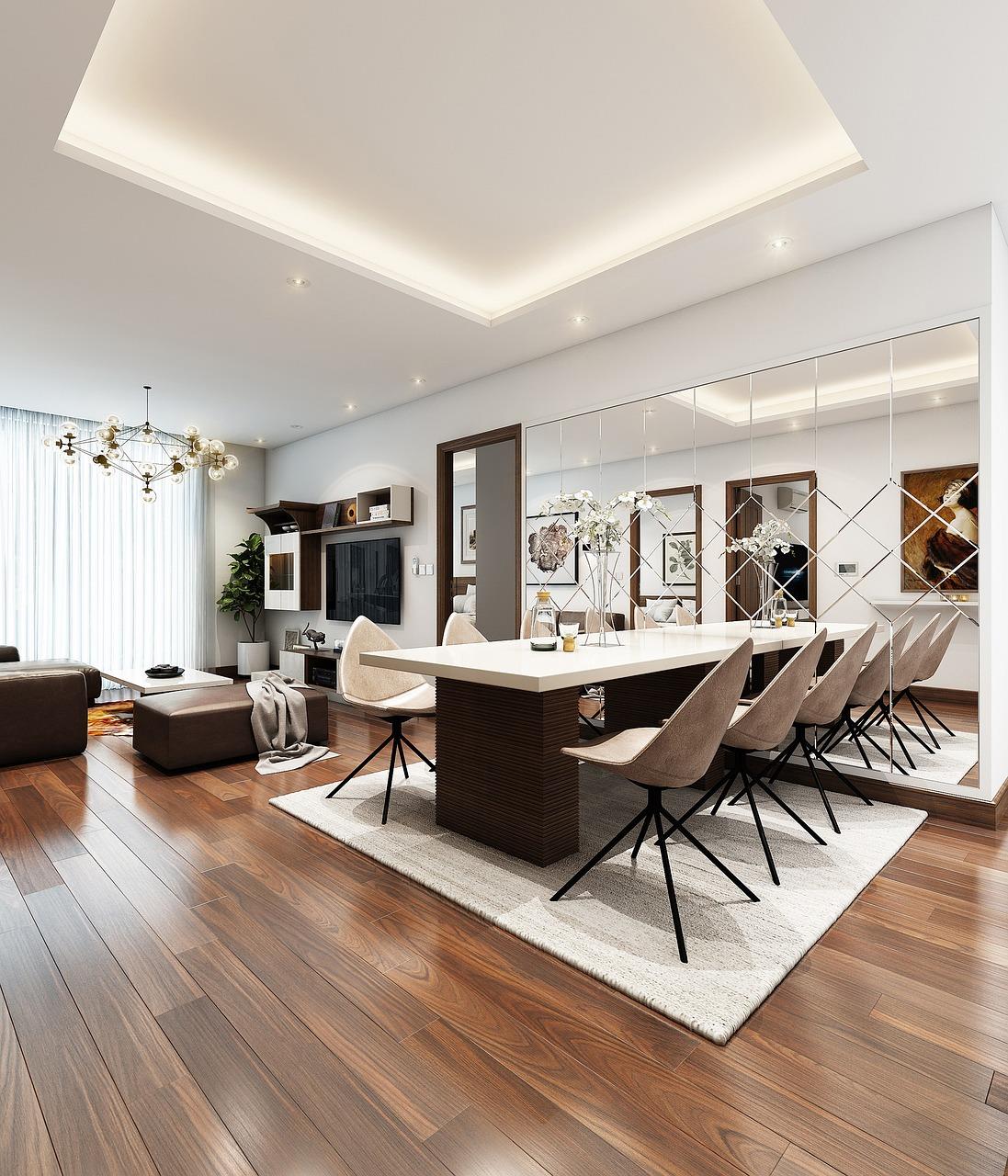 Keramisch parket met houtlook uitstraling in moderne woonkamer, toont duurzaam en elegant materiaal